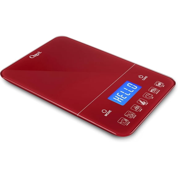 Touch III 22 lb (10 kg) Digital Kitchen Scale with Calorie Counter in Tempered Glass, Red Engine