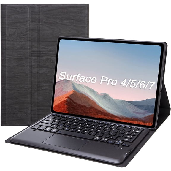 Touch Keyboard Case for Surface Pro 7 (2019) /Pro 6 (2018) /Pro 5 (2017) /Pro 4 (2015) 12.3 Inch Tablet, Magnetically Detachable Wireless Keyboard with Trackpad, Slim Light Folio Stand Case