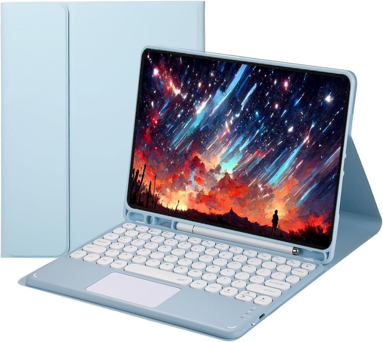 Touch Keyboard Case for iPad 9.7 2018/2017 / iPad Air 2 / iPad Air with Pencil Holder - Magnetically Detachable Touch Bluetooth Keyboard