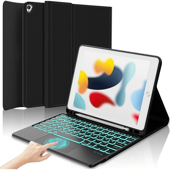 Touch Keyboard Case for iPad 9th/8th/7th Generation 10.2 inch, Pro 10.5, Air 3rd Gen - Smart Folio Cover Case with Pencil Holder, Smart Trackpad