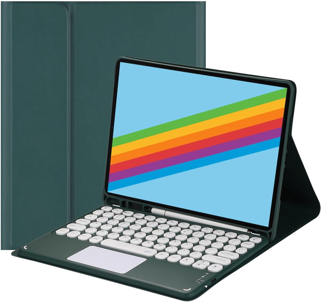 Touch Keyboard Case for iPad 9th / 8th / 7th Generation (2021/2020/2019) 10.2 Inch, with Pencil Holder - Magnetically Detachable Touch Bluetooth Keyboard