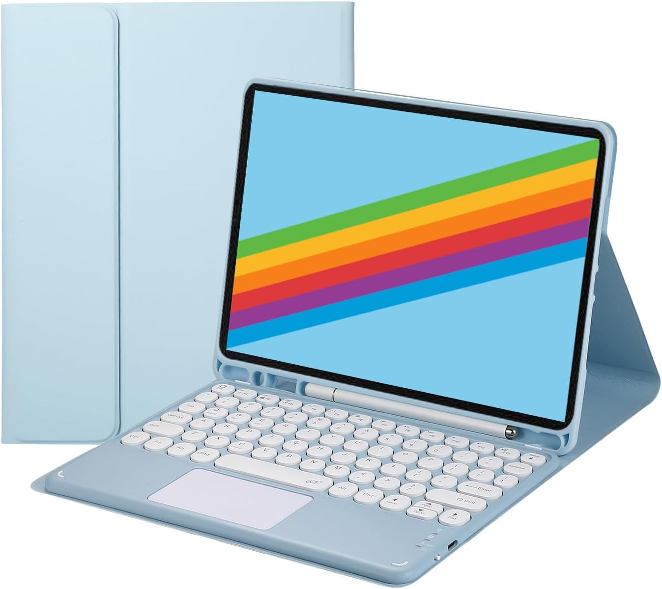 Touch Keyboard Case for iPad 9th / 8th / 7th Generation (2021/2020/2019) 10.2 Inch, with Pencil Holder - Magnetically Detachable Touch Bluetooth Keyboard