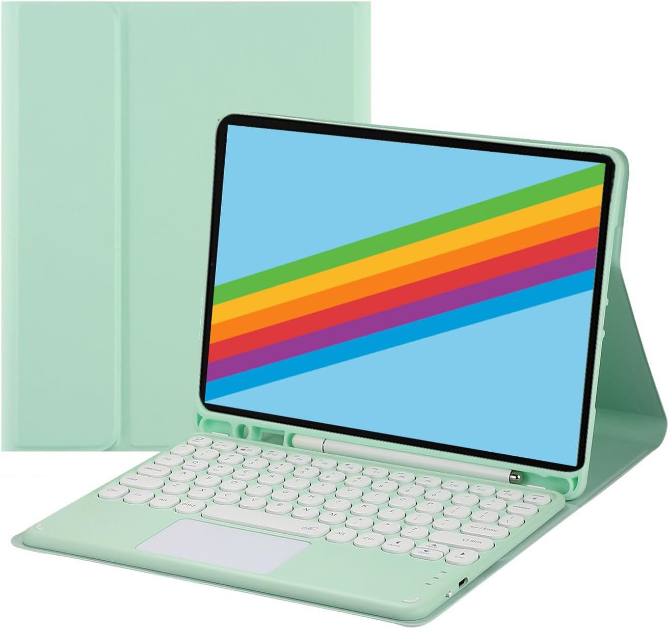 Touch Keyboard Case for iPad 9th / 8th / 7th Generation (2021/2020/2019) 10.2 Inch, with Pencil Holder - Magnetically Detachable Touch Bluetooth Keyboard