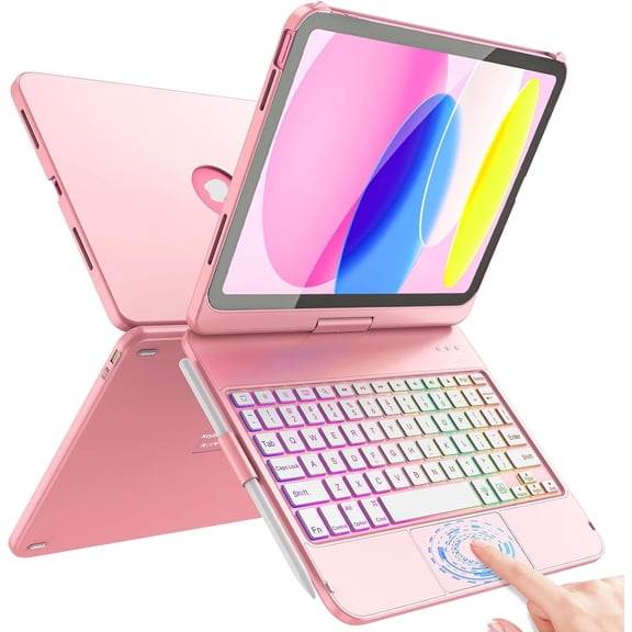 Touch Keyboard Case for iPad (A16) 11th Generation 11 inch 2025&10th Gen 10.9 inch 2022, 360 Rotate for iPad 10th Generation Case with Keyboard, 7-Color Backlit, Multi-Touch Trackpad, Pink