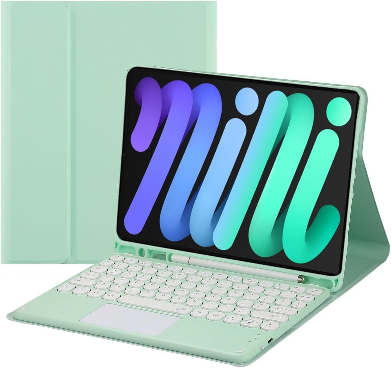 Touch Keyboard Case for iPad Mini 7 (A17 Pro)/Mini 6th Generation Case 8.3 inch (2024/2021) with Pencil Holder - Magnetically Detachable Touch Bluetooth Keyboard