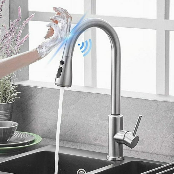 Touch Kitchen Sink Faucet Pull Out Sprayer Brushed Nickel Mixer Tap