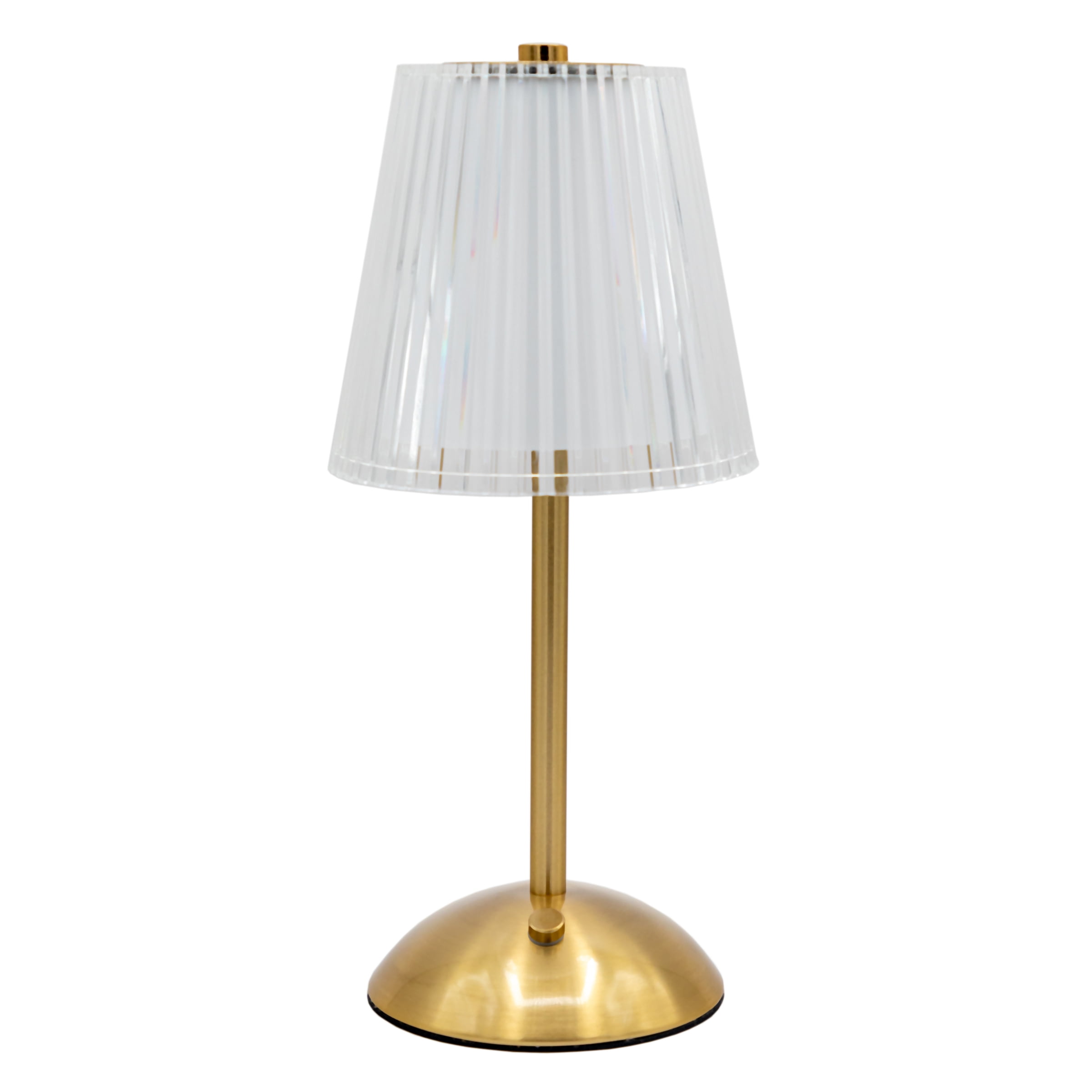 Portable and Rechargeable 11.8" Touch Lamp with Clear Pleated Acrylic Shade and Gold Base with Multi Light Settings