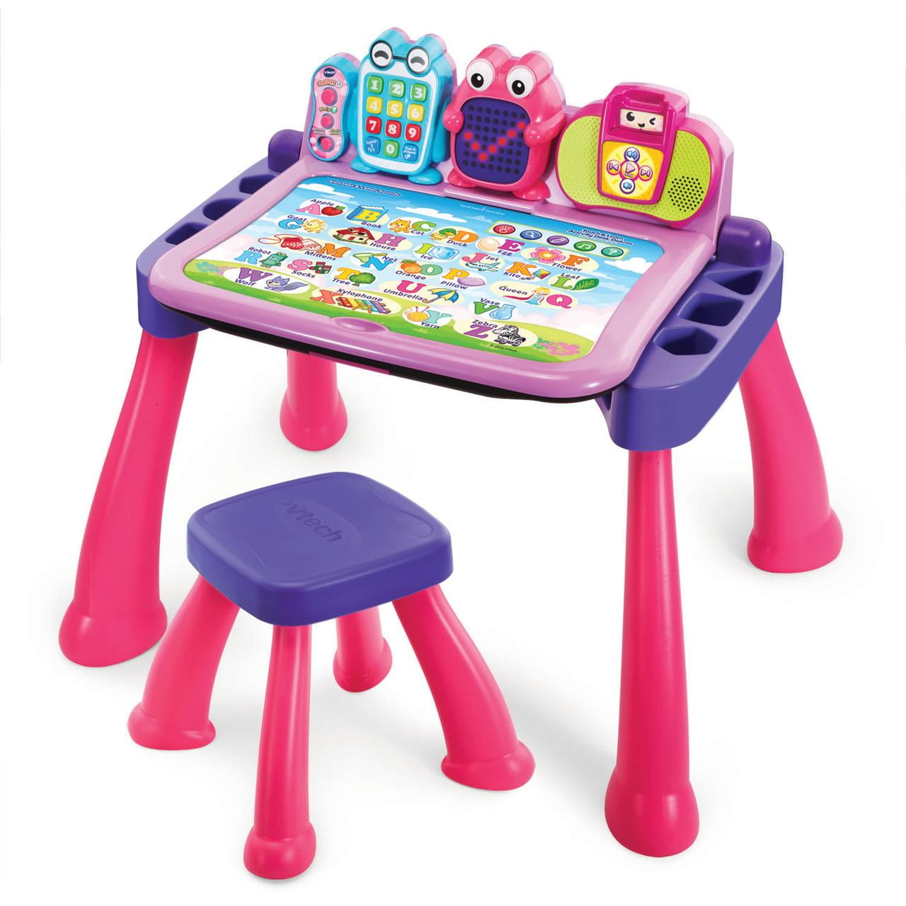 VTech Interactive Touch Learn Activity Desk Deluxe Pink Toddler Desk with Expansion Pack Stool Walmart