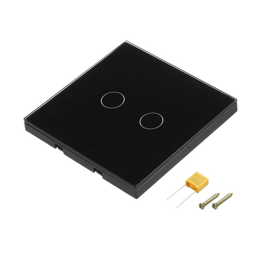 Touch Light Switch 2 Gang 1 Way Tempered Glass Panel Black 86mmx86mm