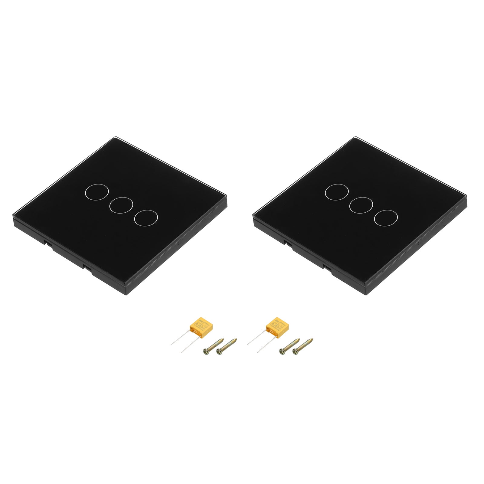 Touch Light Switch 3 Gang 1 Way Tempered Glass Panel Black Pack of 2