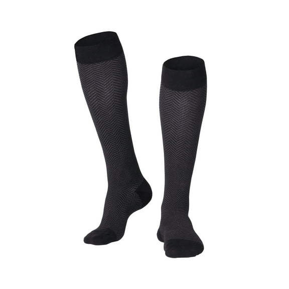 Touch Men's Compression Socks, Knee High, Herringbone Pattern, 20-30 mmHg, L, BLACK (1021BL-L)