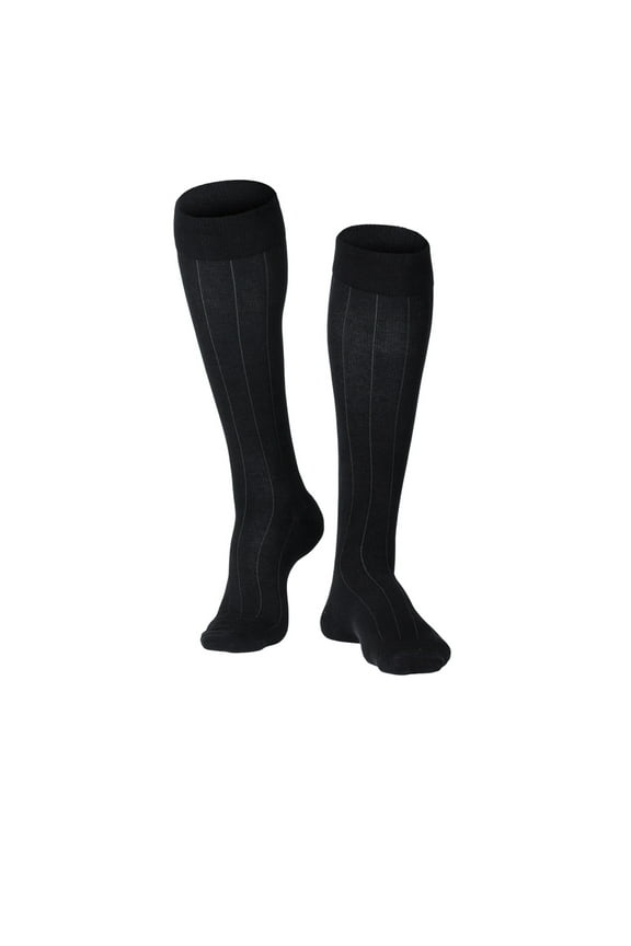 Men's Knee High Compression Socks, 15-20 mmHg, Black Rib Pattern, Medium