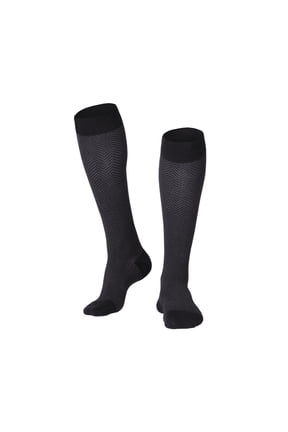 Men's Knee High Compression Socks, 20-30 mmHg, Black Herringbone Pattern, Medium