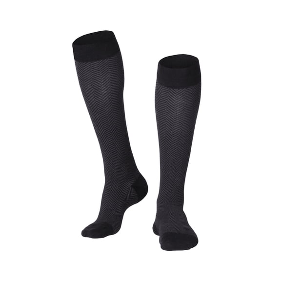 Touch Men's Knee High Compression Socks, 20-30 mmHg, Black Herringbone Pattern, X-Large