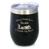 Touch My Shelf - Insulated Wine Tumbler with Sliding Lid - Book Gifts for Readers - Black 12oz