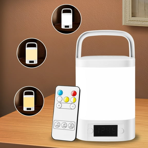 HopePow Night Light Touch Lamp for Nursery Bedside Table with Usb,Touch Night Light with Hanging Handle Clock,Remote Control 3 Way Adjustable Dimmable Portable LED Night Light for Bedroom,Nursery