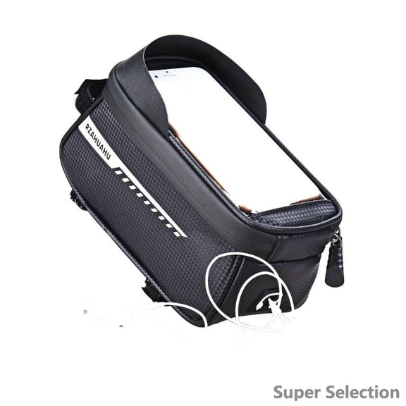 Touch Screen Bike Frame Bag, Waterproof Front Tube Bag With Phone Holder & Sun Visor, Universal Bicycle Storage Pack For Cycling, Commuting,Black