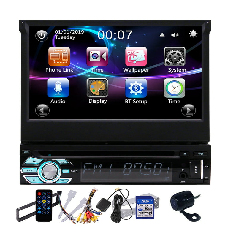 Touch Screen Car Stereo Backup Camera CD Player with Bluetooth Single Din 7  Inch Auto Radio GPS Navigation in Dash 1 Din Digital Media Recevier DVD  Player Support USB SD FM AM