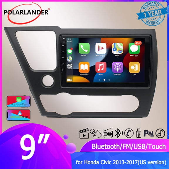 Touch Screen Car player For Honda Civic 2013-2017 (US version) Car Radio Stereo with Android 12 Touch Screen Multimedia Radio Built in Apple Carplay Andriod Auto, Support Mirroring GPS Navigation