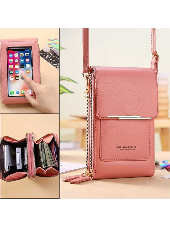 Touch Screen Cell Phone Purse, Crossbody Bag with Talk-and-Text Window,BROWN