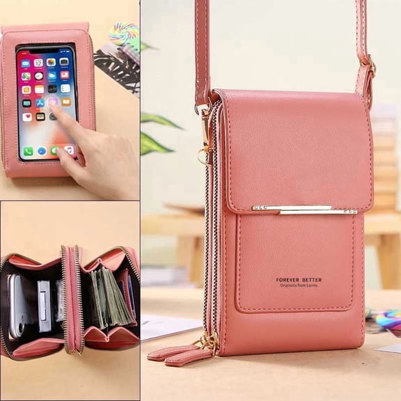 Touch Screen Cell Phone Purse, Crossbody Bag with Talk-and-Text Window, Black