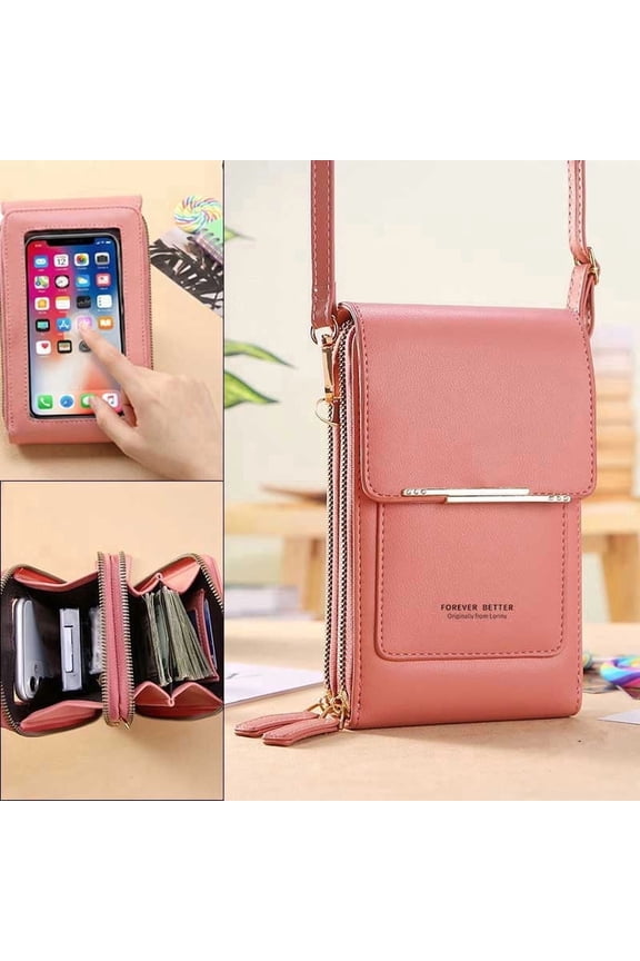 Touch Screen Cell Phone Purse, Crossbody Bag with Talk-and-Text Window,GREY