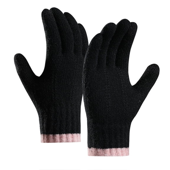 Touch Screen Full Finger Knit Gloves,Winter Elastic Thermal Hand Warmers,Cold Wind Resistant Soft Knit Gloves,Stretchy Thick Lined Anti Freeze Outdoor Driving Riding Hand Covers,Black