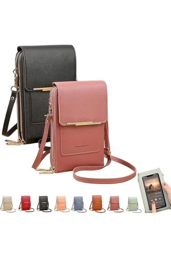 Touch Screen Messenger Bag for Women, RFID Leather Crossbody Wallet Purse, Anti-Theft Phone Shoulder BagBlack+Deep pink
