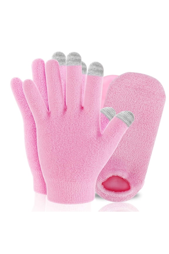 Touch Screen Moisturizing Spa Gloves and Socks Set Gel Gloves and Socks Heal Eczema Cracked Dry Skin for Repair Treatment (Pink)