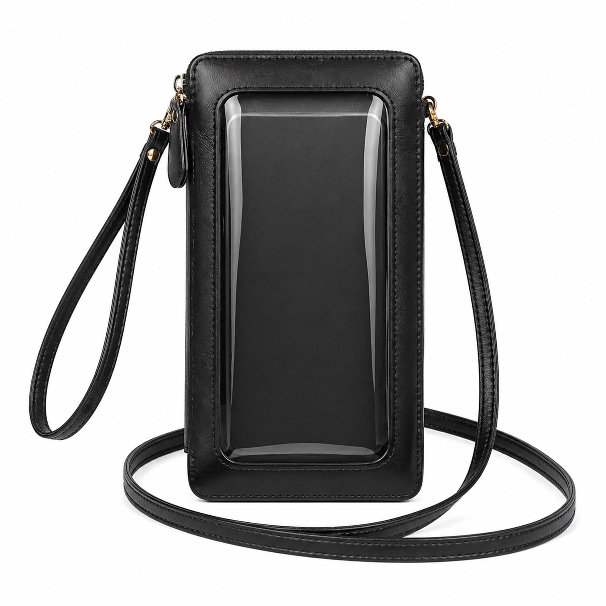 Touch Screen Phone Crossbody Bag, Mini Smartphone Shoulder Pouch with Clear Window Black