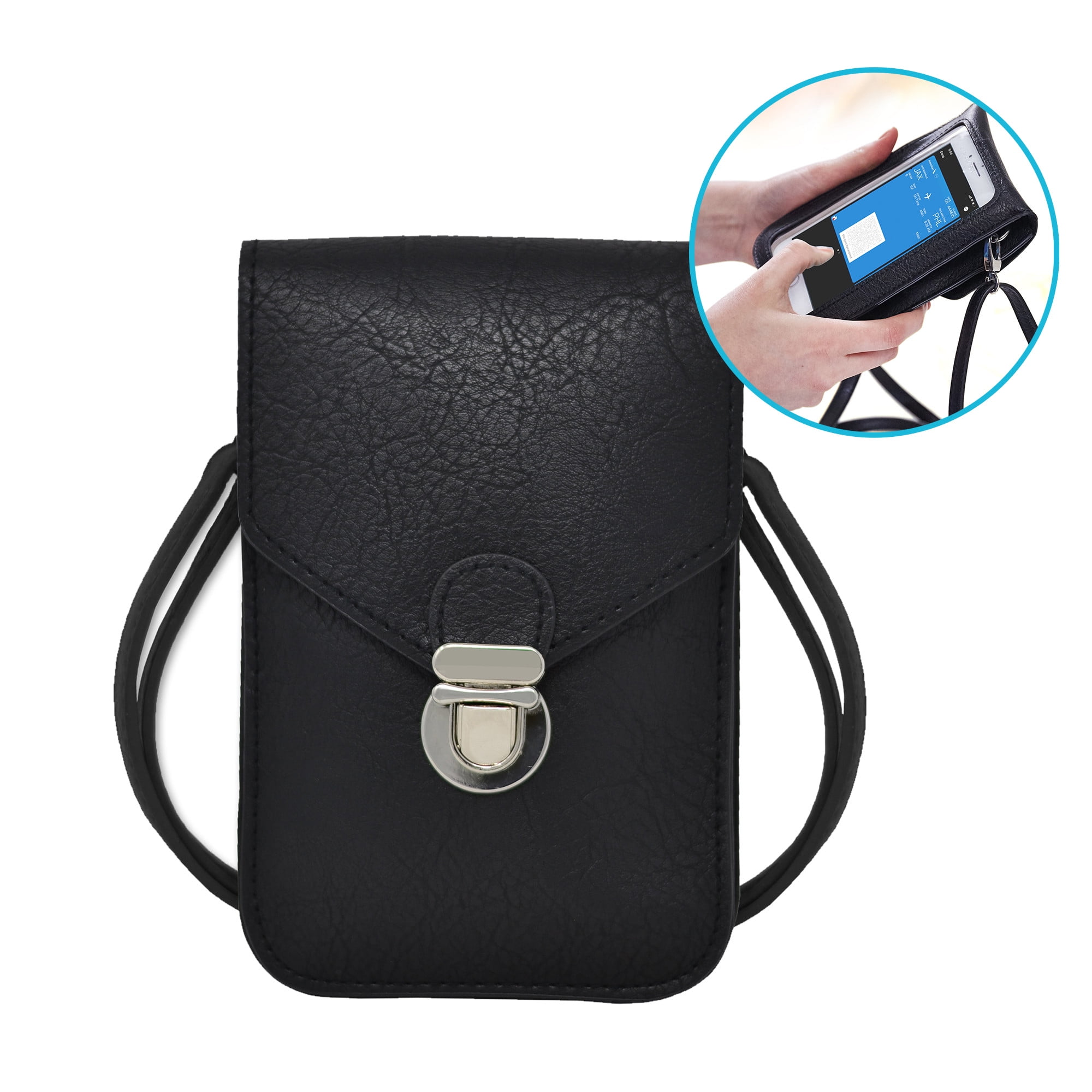 Black PALAY Small Crossbody Phone Bag for Women PU Leather