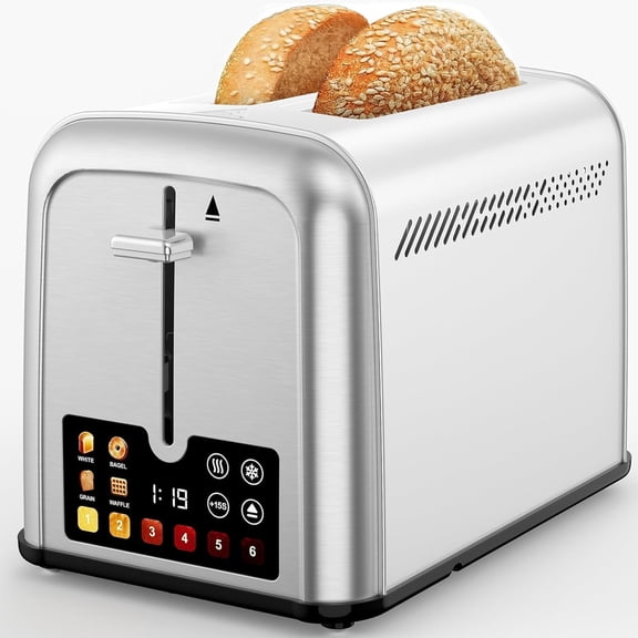Touch Screen Toaster 2 Slice, Retro Stainless Steel Smart 2 Slice Toaster with Digital Timer,1.5" Wide Solt with 6 Shade Settings, Perfect for Waffles, Bals and More 238TCB(Silver)