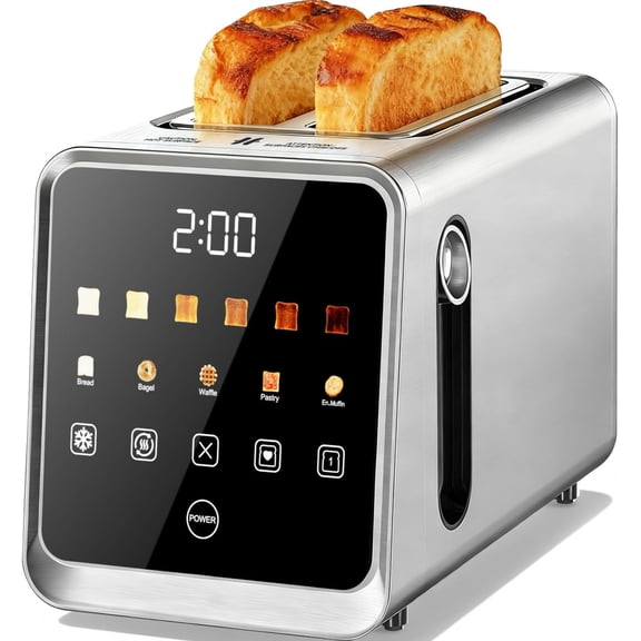 Touch Screen Toaster 2 Slice, Stainless Steel Smart Digital Toasters with Single Slot Toasting, Memory Function, 5 Bread Types & 6 Shade Settings,1.5" Wide Slot, 900W