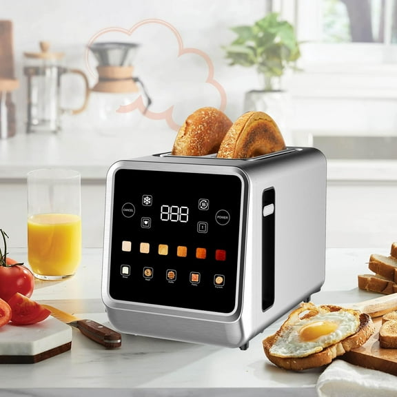 Touch Screen Toaster with LCD Display 2 Slice Stainless Steel Digital Timer Toasters 6 Bread Types & 6 Shade Settings Smart Extra Wide Slots Tostadora With Bagel Cancel, Defrost Functions