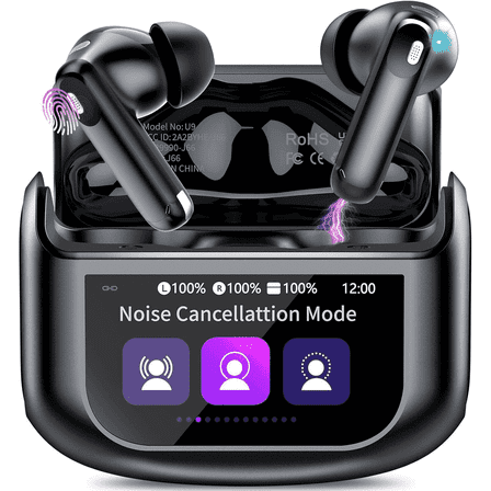 Wireless Earbuds, Bluetooth 5.4 Headphones Multi-Function Touch Screen Ear Buds with ENC Noise Cancelling MicClear Calls Earphones, 48H in-Ear Earbud Bass Stereo with 5 EQ Modes, IPX7