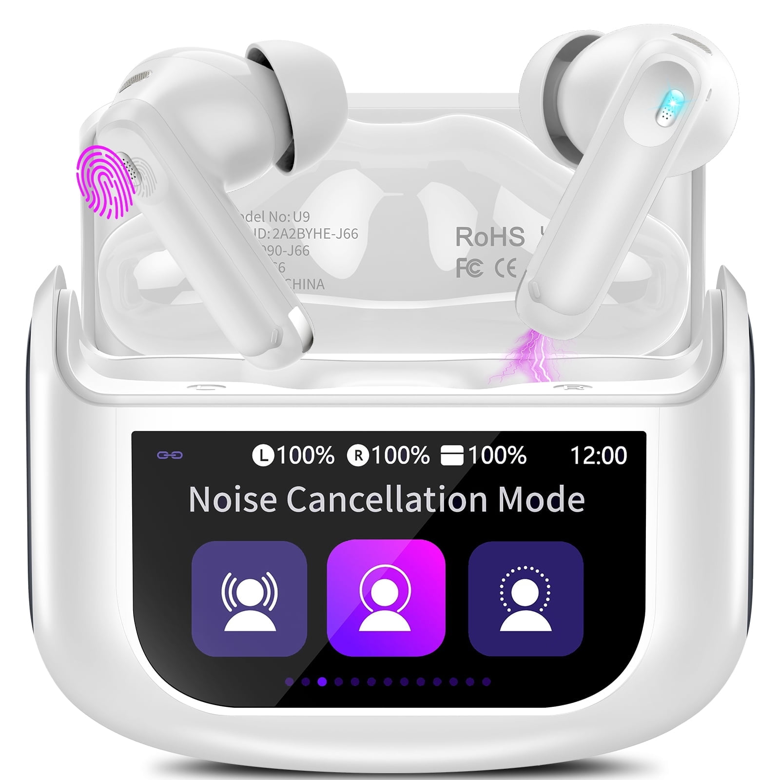Touch Screen Wireless Earbuds, Bluetooth 5.4 Ear Buds with Multifunctional with ENC Noise Cancelling MicClear Calls Earphones, 48H Bass Stereo Headphones, IP7 Waterproof Headphones for Workout