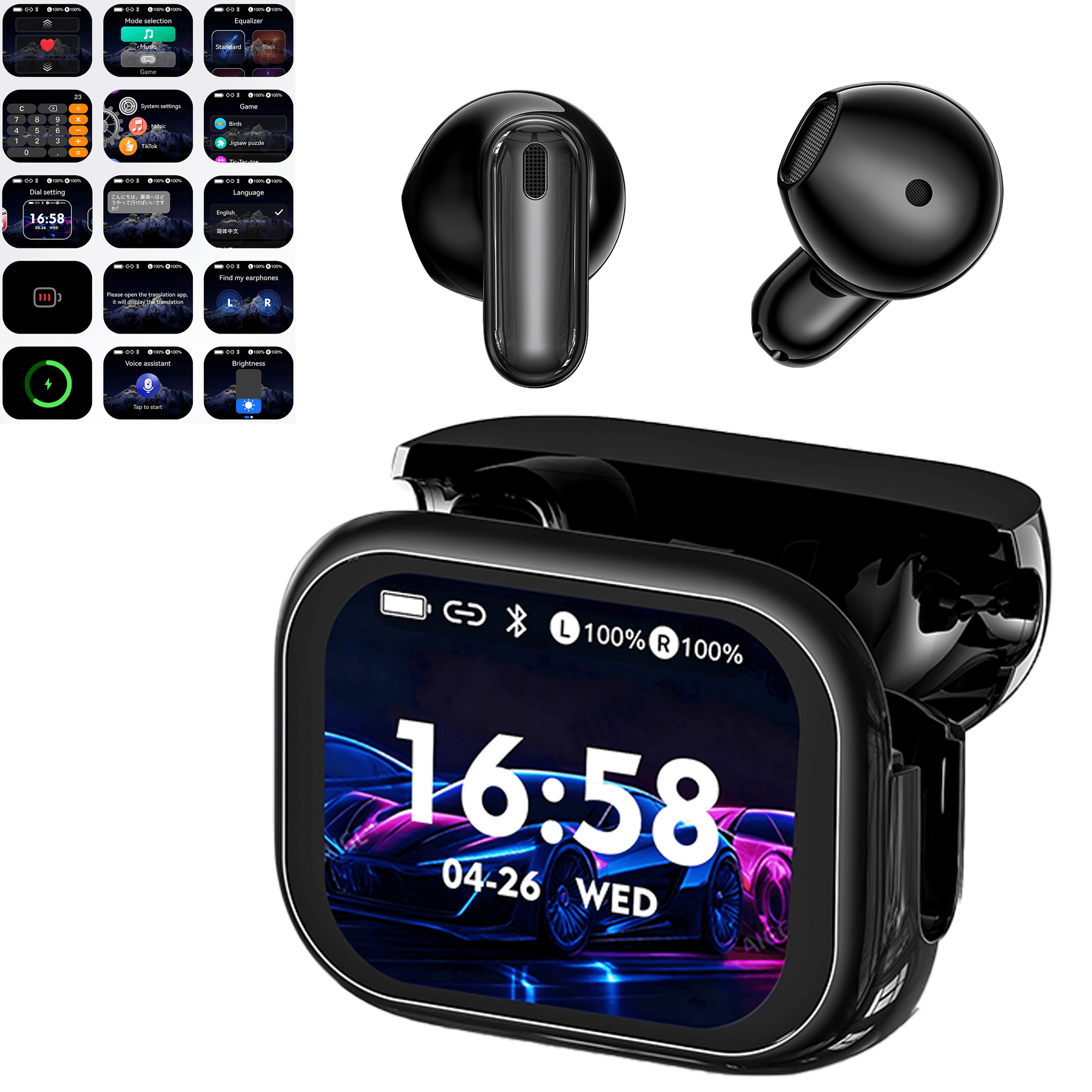HTC NE68 Wireless Earbuds Touch Screen Bluetooth AI Translation Headphones 8 Modes to Cope with Various Scenarious Noise Cancelling Transparency Mode
