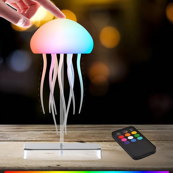 Touch-Sensitive Jellyfish Lamp with Remote Control, Rechargeable And Eye-Friendly RGB Gradient Night Light Suitable for Use As a Desk Lamp, Table Lamp, Bedside Lamp, Or As a Christmas Gift