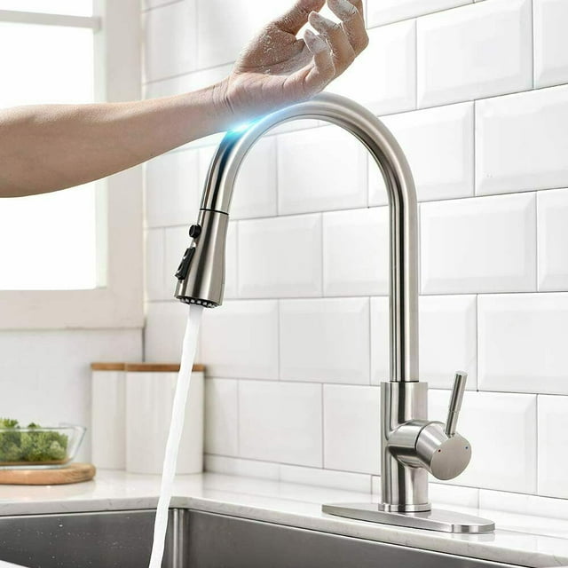 Touch Sensor Brushed Nickel Kitchen Faucet Sink Pull Down Sprayer