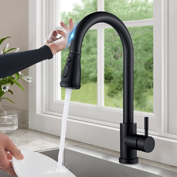 Touch Sensor Kitchen Sink Faucet Pull Down Sprayer Matte Black Single Hand Taps