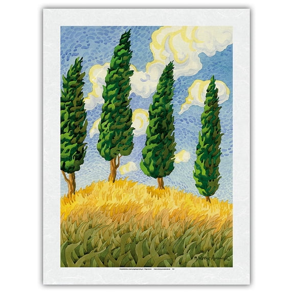 Touch the Sky - Tuscany Italy - Italian Cypress Trees - From an Original Watercolor Painting by Robin Wethe Altman - Japanese Unryu Rice Paper Art Print (Unframed) 18 x 24 in
