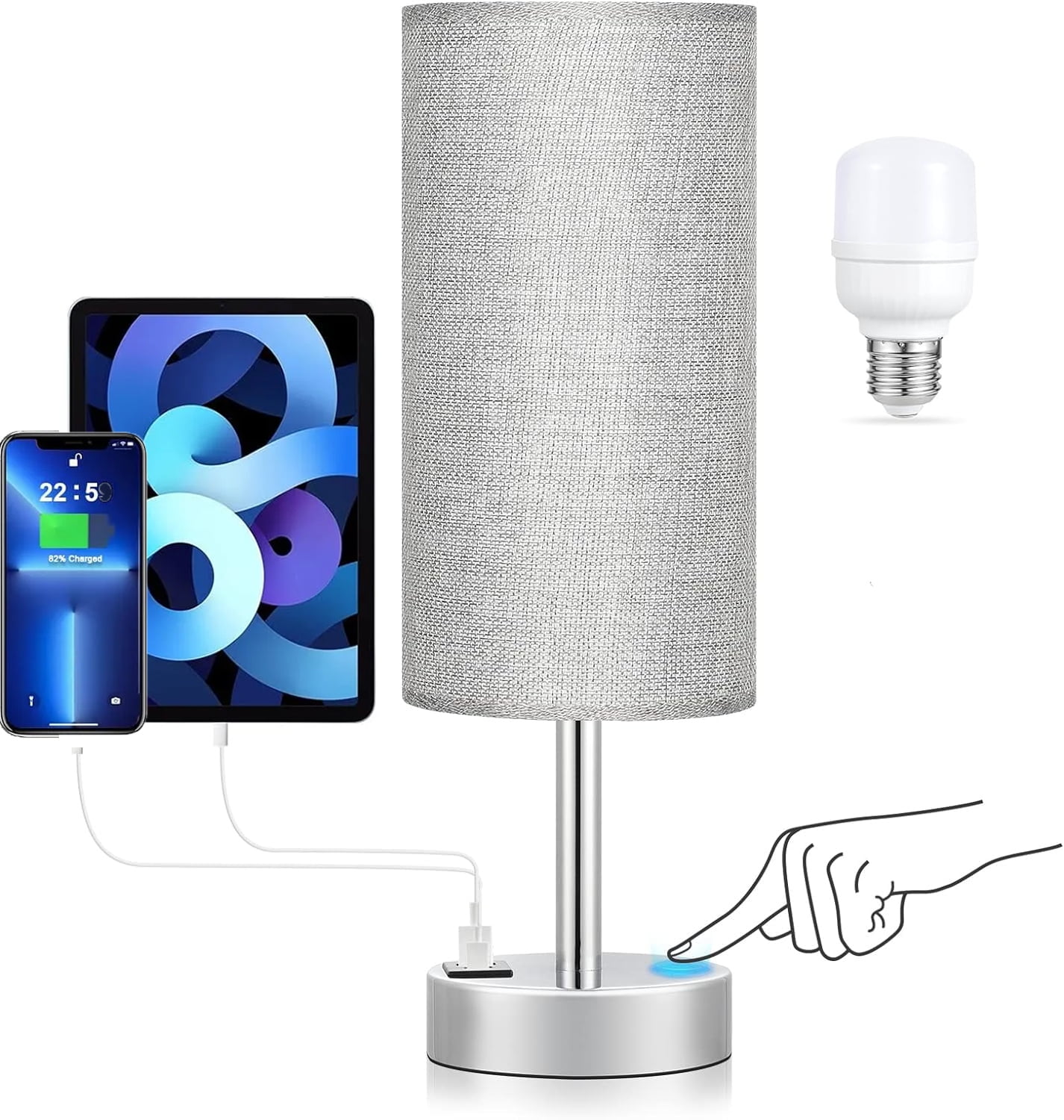Touch Table Lamps for Bedroom Nightstand Bedside Lamps with USB C+A