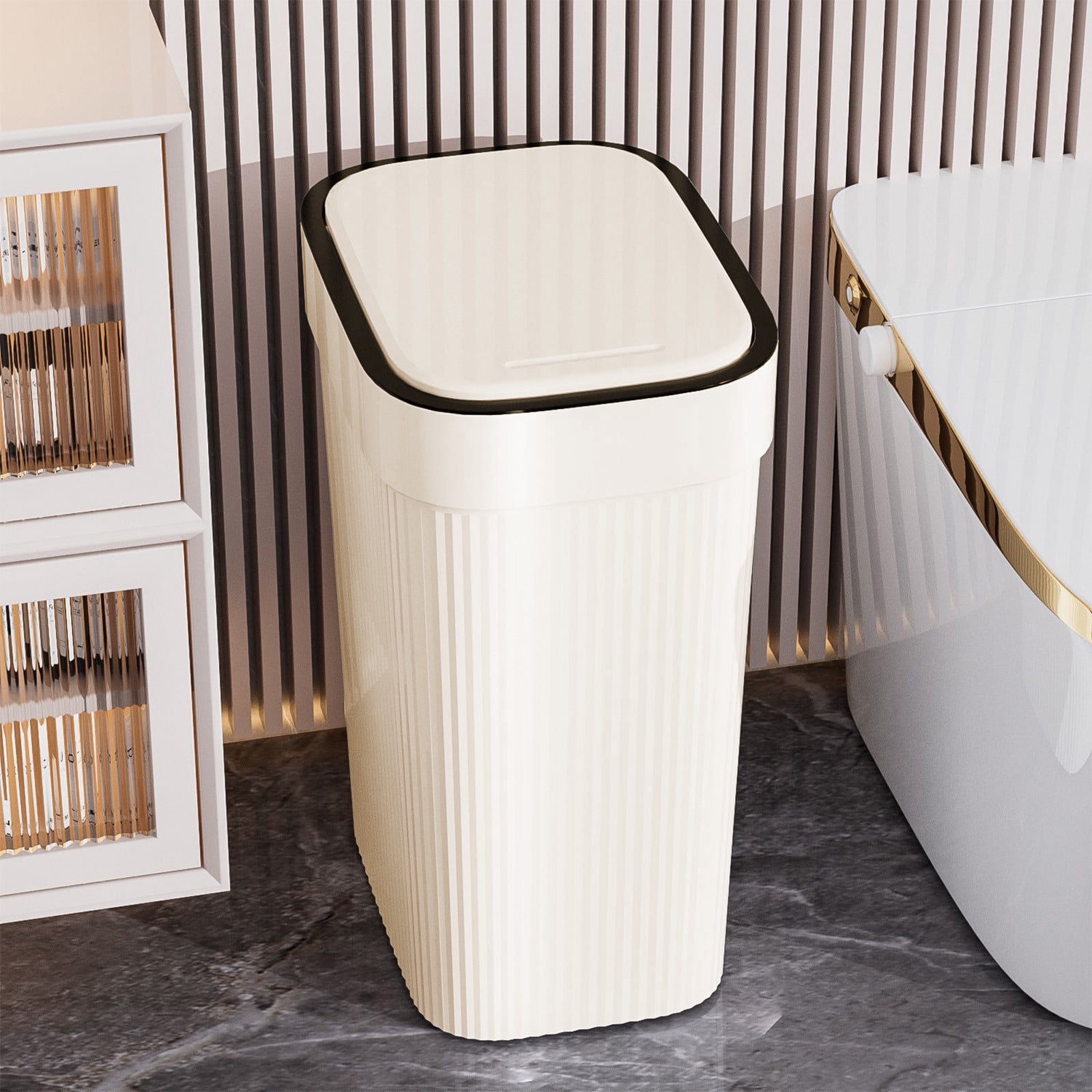 Touch Trash Can under $5! Cagogo Press Top Trash Can with Flip Lid, Kitchen Bathroom Garbage Bin, Space Saving Waste Basket, Touch Top Trash Can, Modern Household Waste Container