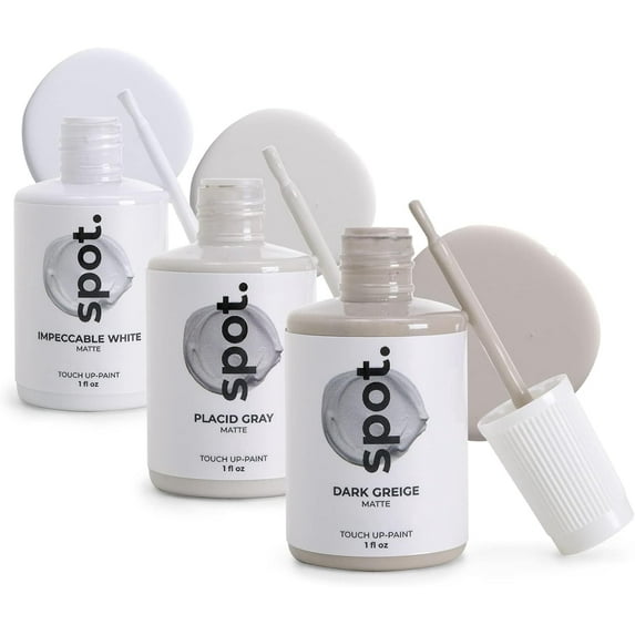 Touch Up-Paint, Matte Finish, for Cabinets, Walls, Windows, Doors, and Furniture, 3 Color Kit Matches 90% of Surfaces, Grey + White 3 Pack by spot.