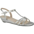thumbnail image 1 of Women's Touch Ups Hailey T-Strap Wedge Sandal Silver Shimmer Fabric 5.5 M, 1 of 2