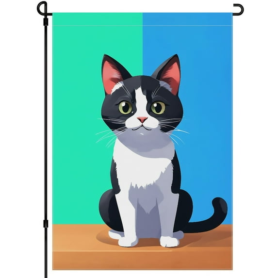 Love Cat Fluffy Cat Double-Side Garden Flag for Outdoor Cartoon Style Chic Garden Flag Cute Cat Kitten Versatile Flags - for Yard Porch Lawn Balcony Front Door Decoration (28x40 Inches)