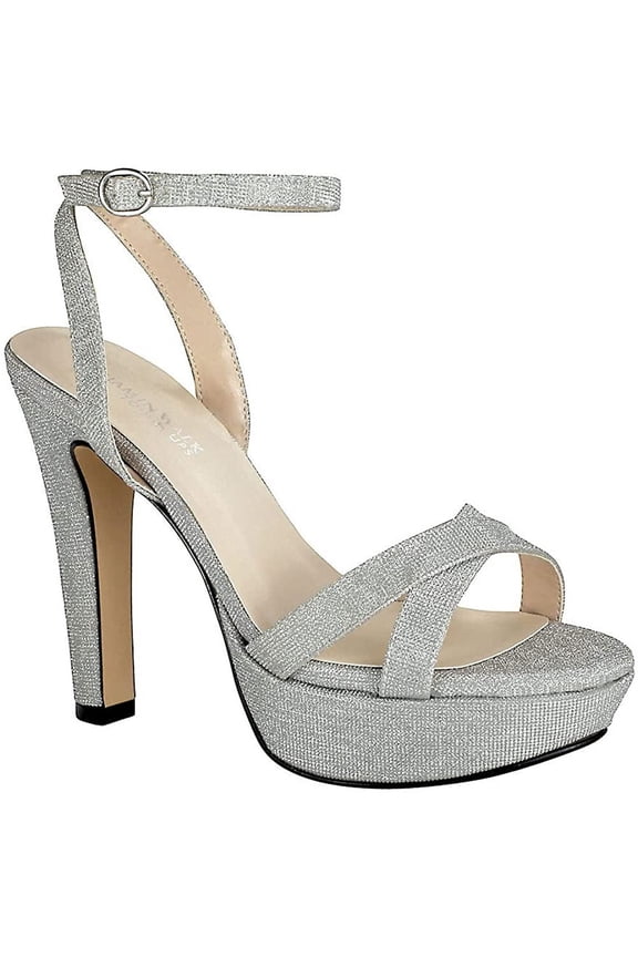 Womens Ankle Strap, Platform Heel Heeled Sandal 11 Silver