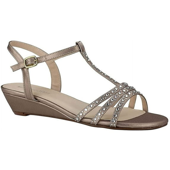 Touch Ups Womens T-Strap Wedge Sandal 8.5 Wide Champagne