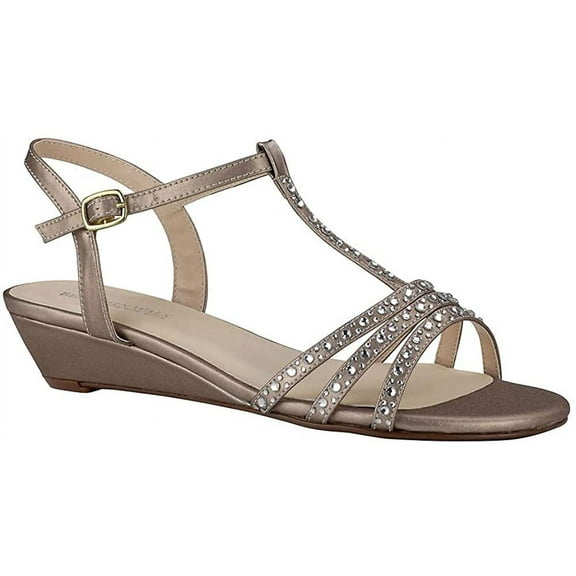 Touch Ups Womens T-Strap Wedge Sandal 9 Champagne