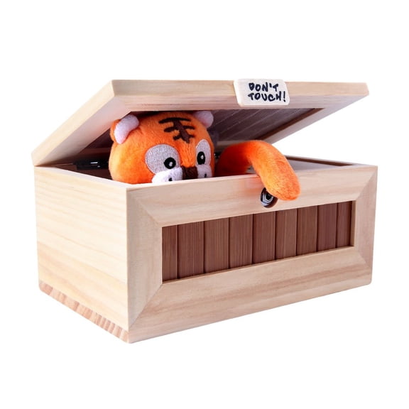 Don't Touch Useless Box with Attitude Leave Me Alone Machine - Gags & Practical Joke Decorative Endless Fun - Cute Tiger Wood Toy That Does Nothing, Fun Useless Box Octopus Mystery Box for Desk
